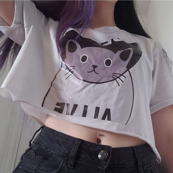 ✨2FOR15$✨Cropped Cat T Shirt - Picture 2 of 5